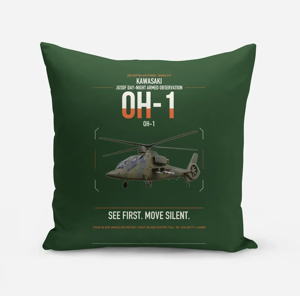 Kawasaki OH-1 design on dark green pillow