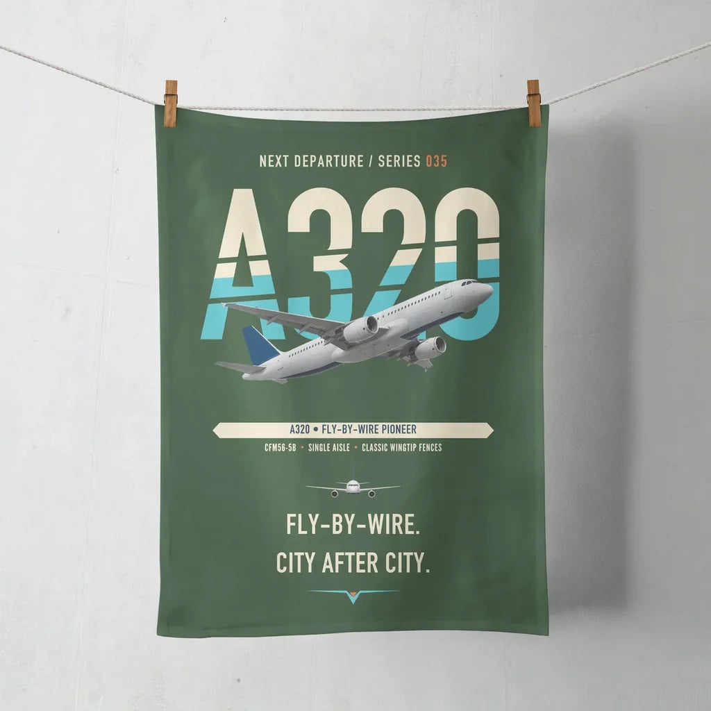 Airbus A320 design on dark green towel