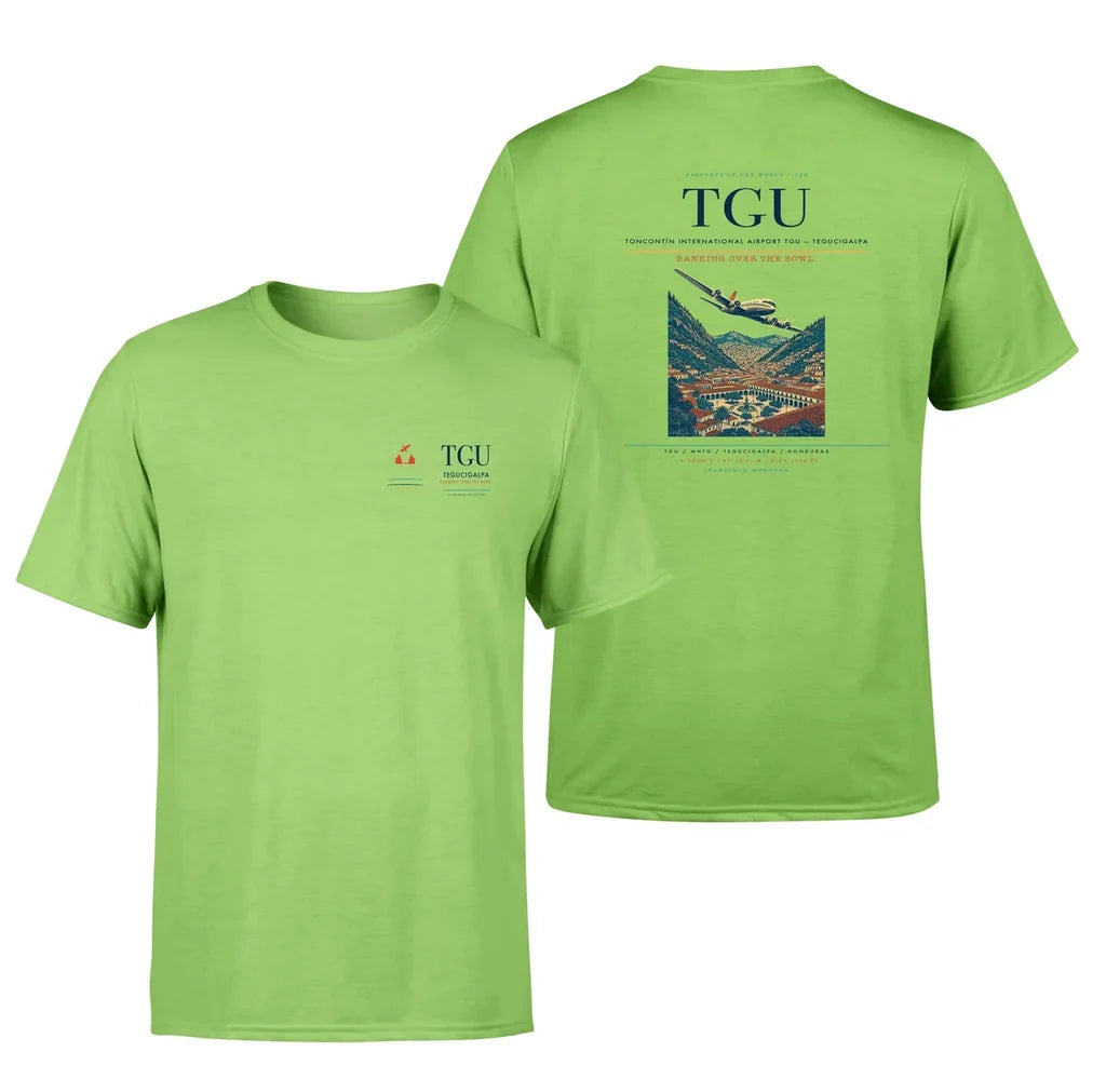 Toncontín International Airport (TGU) design printed on light green double-side t-shirt