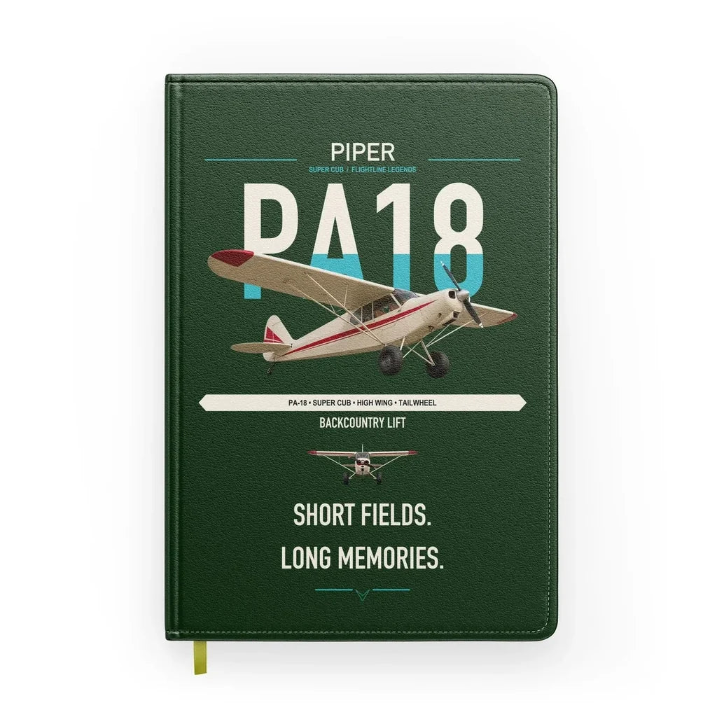 Piper PA-18 Super Cub design on dark green notebook