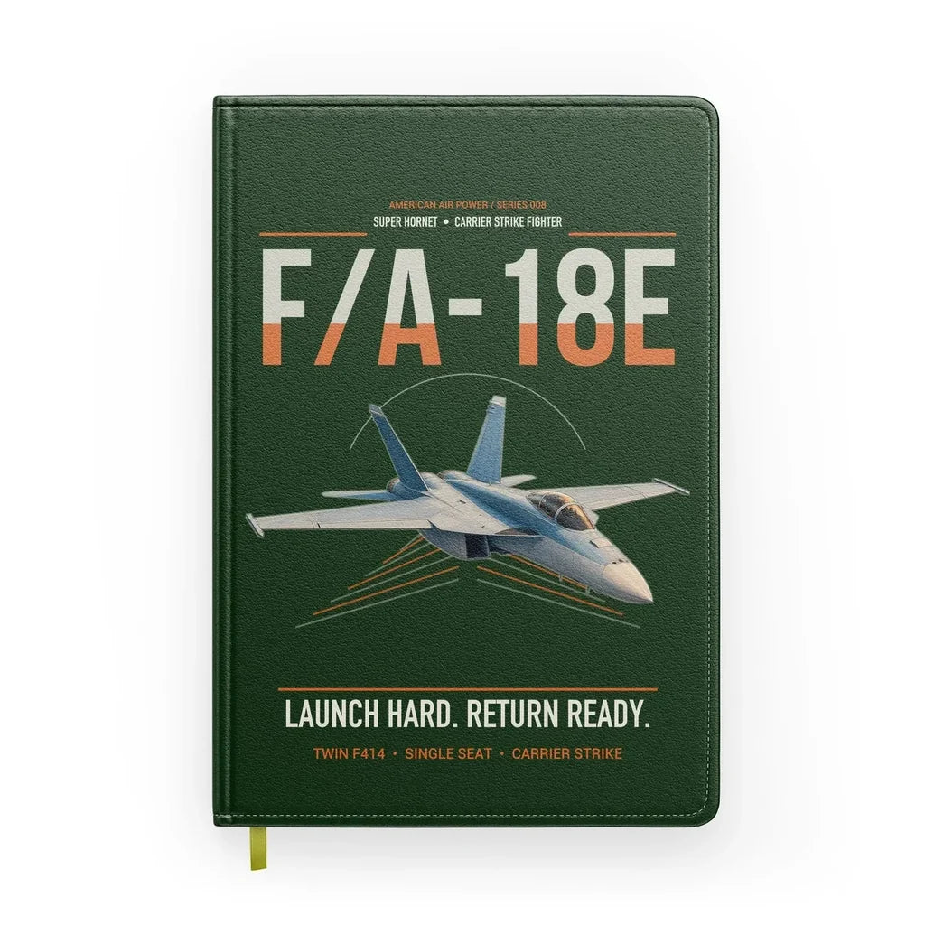 F-A-18E Super Hornet design on dark green notebook
