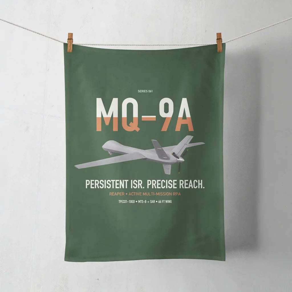 MQ-9A Reaper design on dark green towel