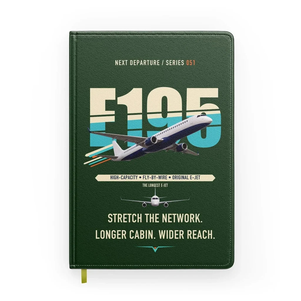 Embraer E195 design on dark green notebook