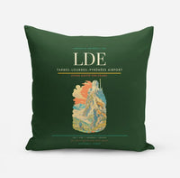 Thumbnail for Tarbes–Lourdes–Pyrénées Airport (LDE) design on dark green pillow