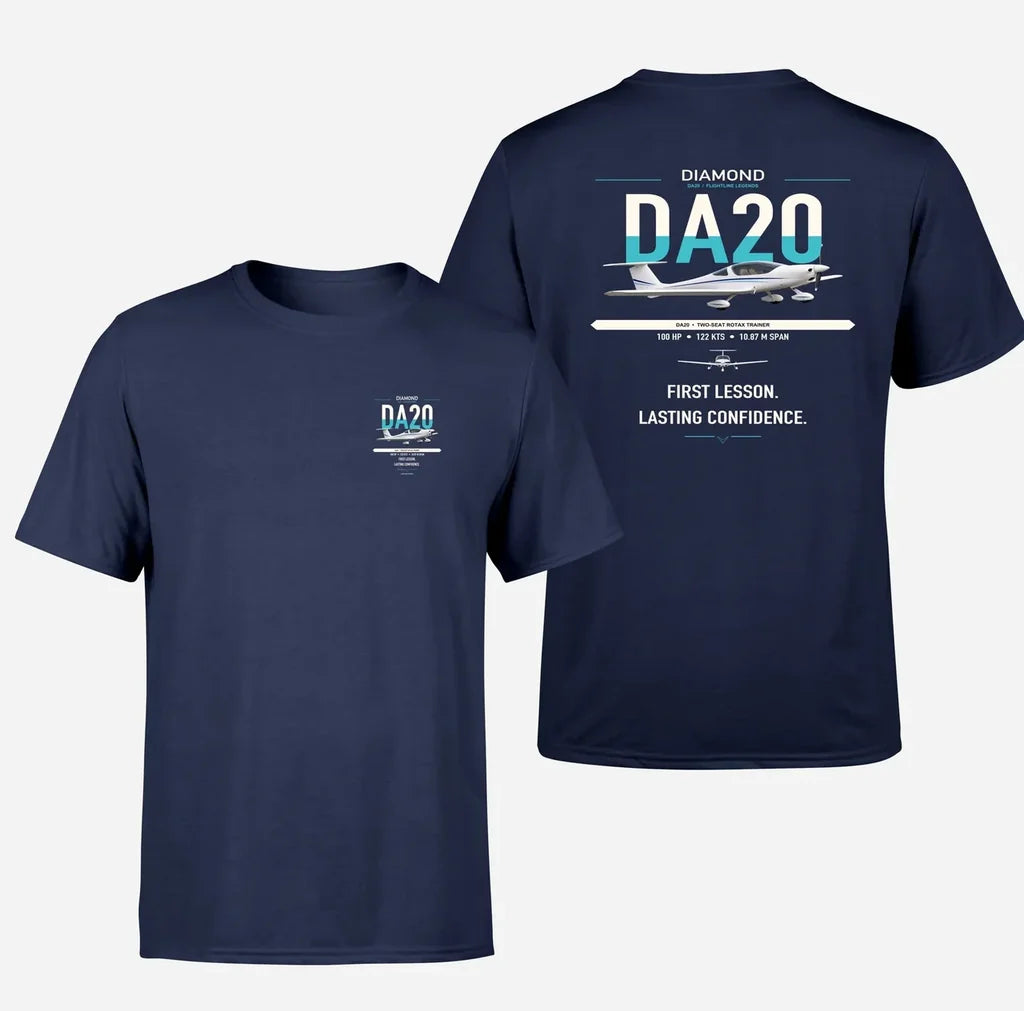 Diamond DA20 design on navy blue t-shirt, double-side print
