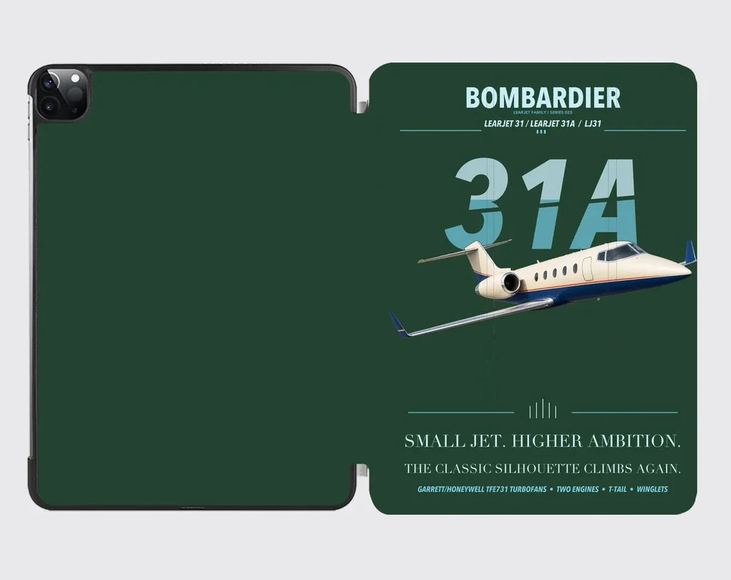 Bombardier Learjet 31A design on dark green ipad tablet case