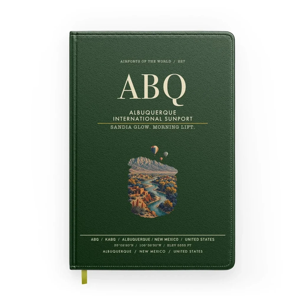 Albuquerque International Sunport (ABQ) design on dark green notebook