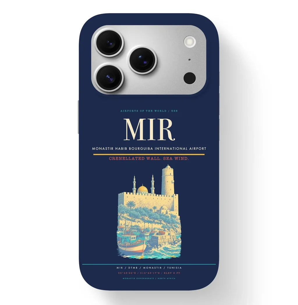 Monastir Airport (MIR) design on navy blue iPhone 17 Pro MagSafe case