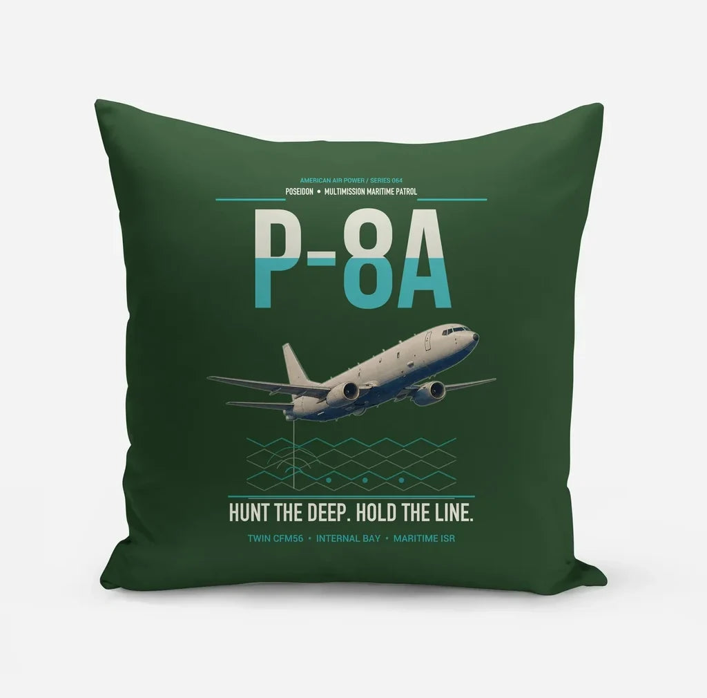 P-8A Poseidon design on dark green pillow