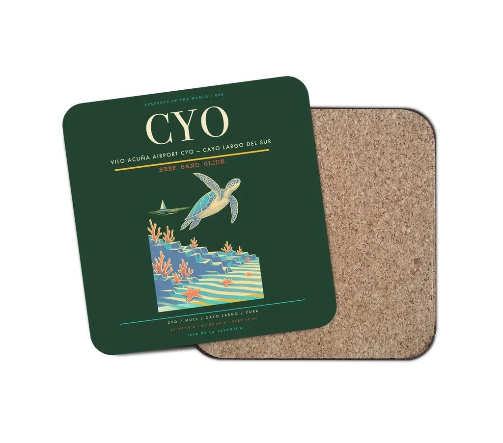 Vilo Acuña Airport (CYO) design on dark green 1 piece coaster