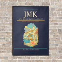 Thumbnail for Mykonos Island Airport JMK vertical canvas print - framed - navy blue background
