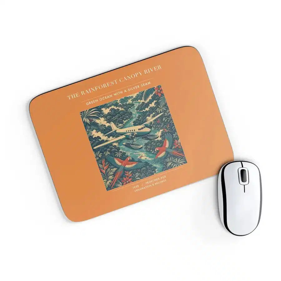 VINTAGE G4403 - The Rainforest Canopy River - Designed Mouse Pads design on orange rectangle