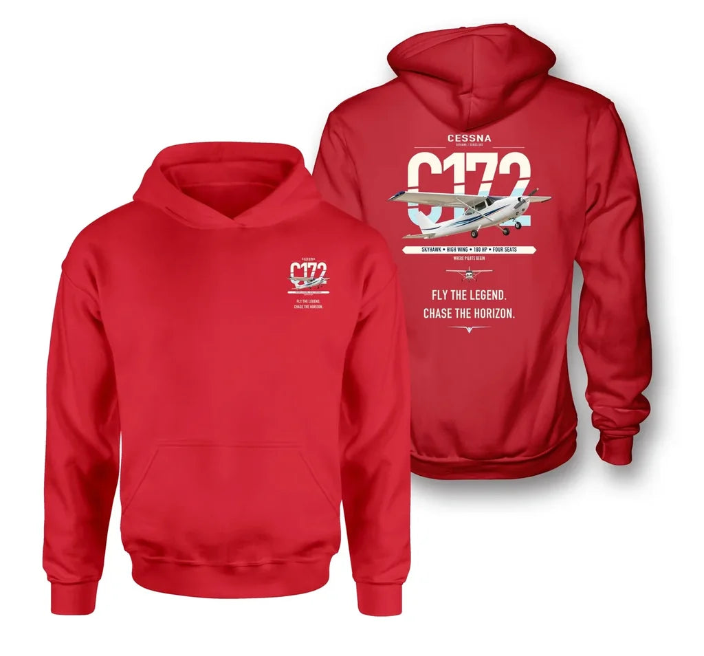 Cessna 172 Skyhawk design on red double-side hoodie, double-side print
