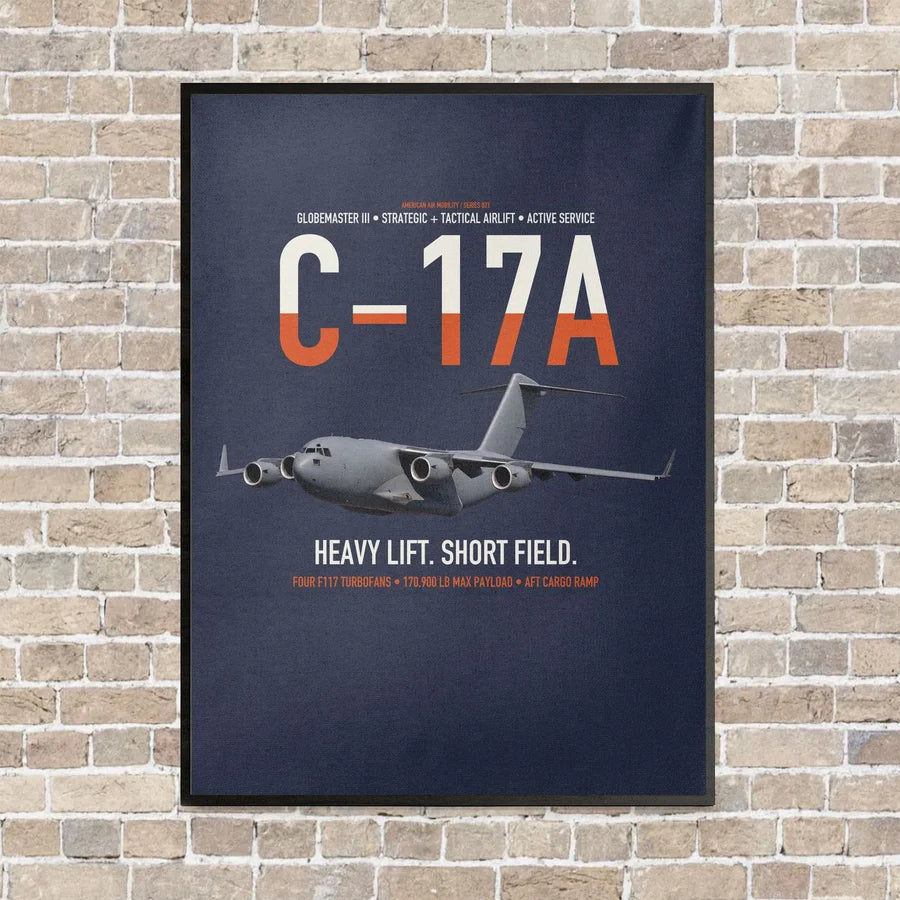 C-17A Globemaster III vertical canvas print - framed - navy blue background