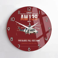 Thumbnail for Leonardo AW139 design on dark red no frame wall clock