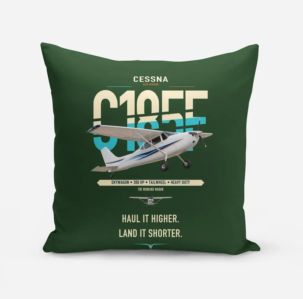 Cessna A185F Skywagon design on dark green pillow