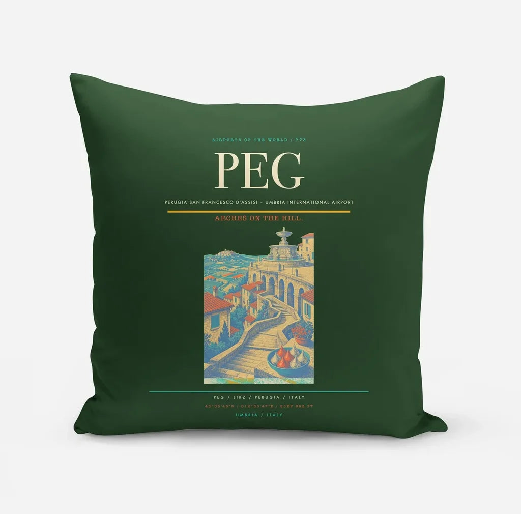 Perugia San Francesco d'Assisi – Umbria International Airport (PEG) design on dark green pillow