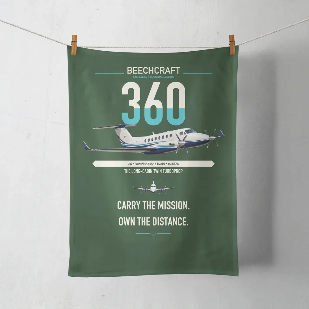 Beechcraft King Air 360 design on dark green towel