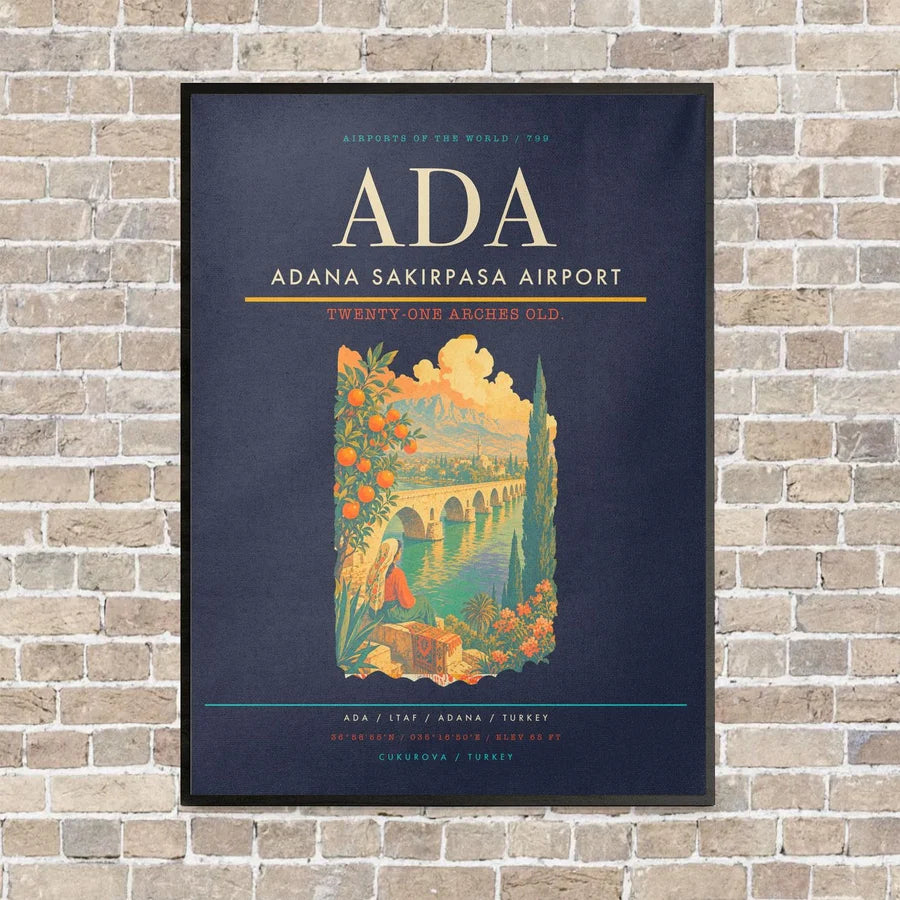 Adana Sakirpasa Airport ADA - Canvas Framed - Navy Blue
