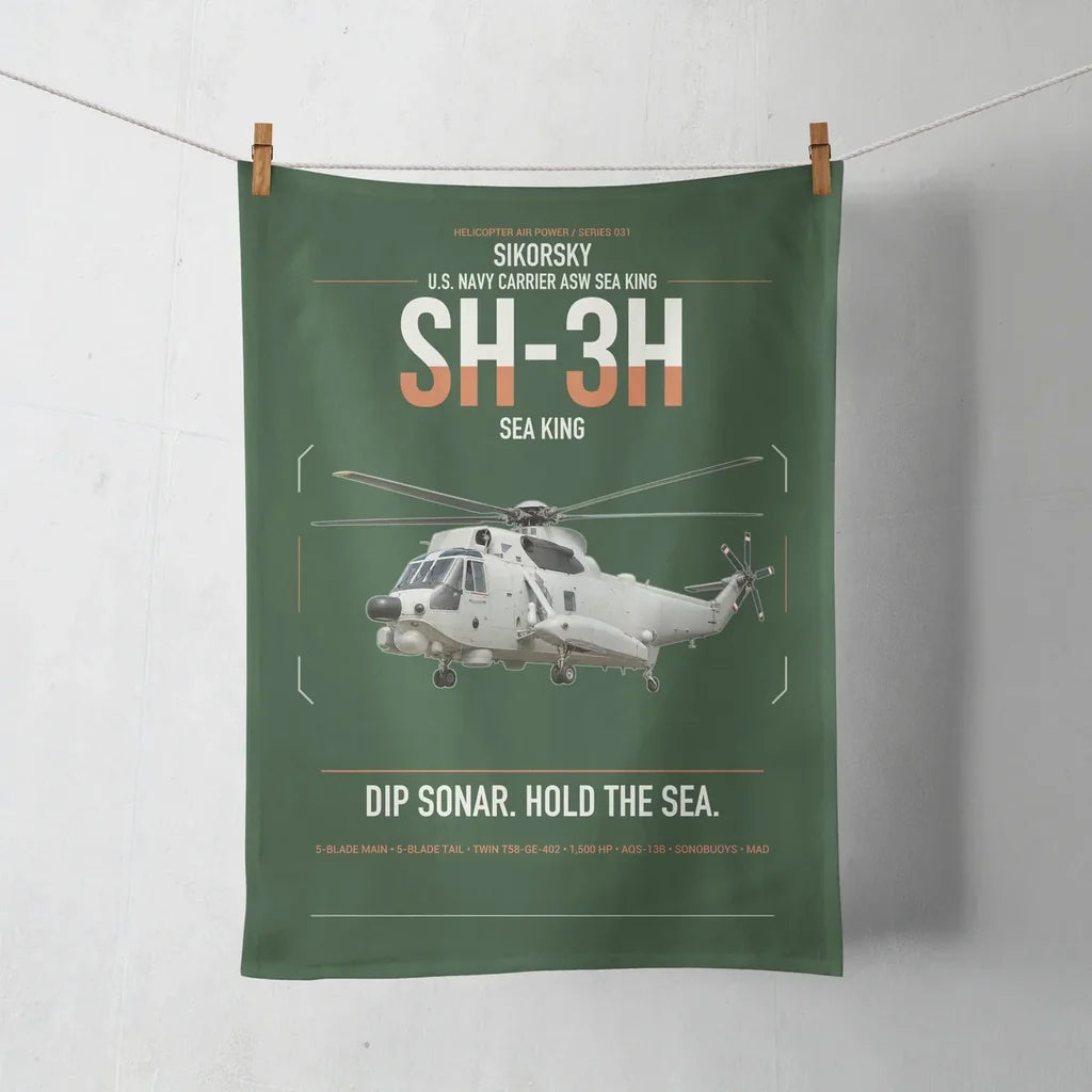 Sikorsky SH-3H Sea King design on dark green towel