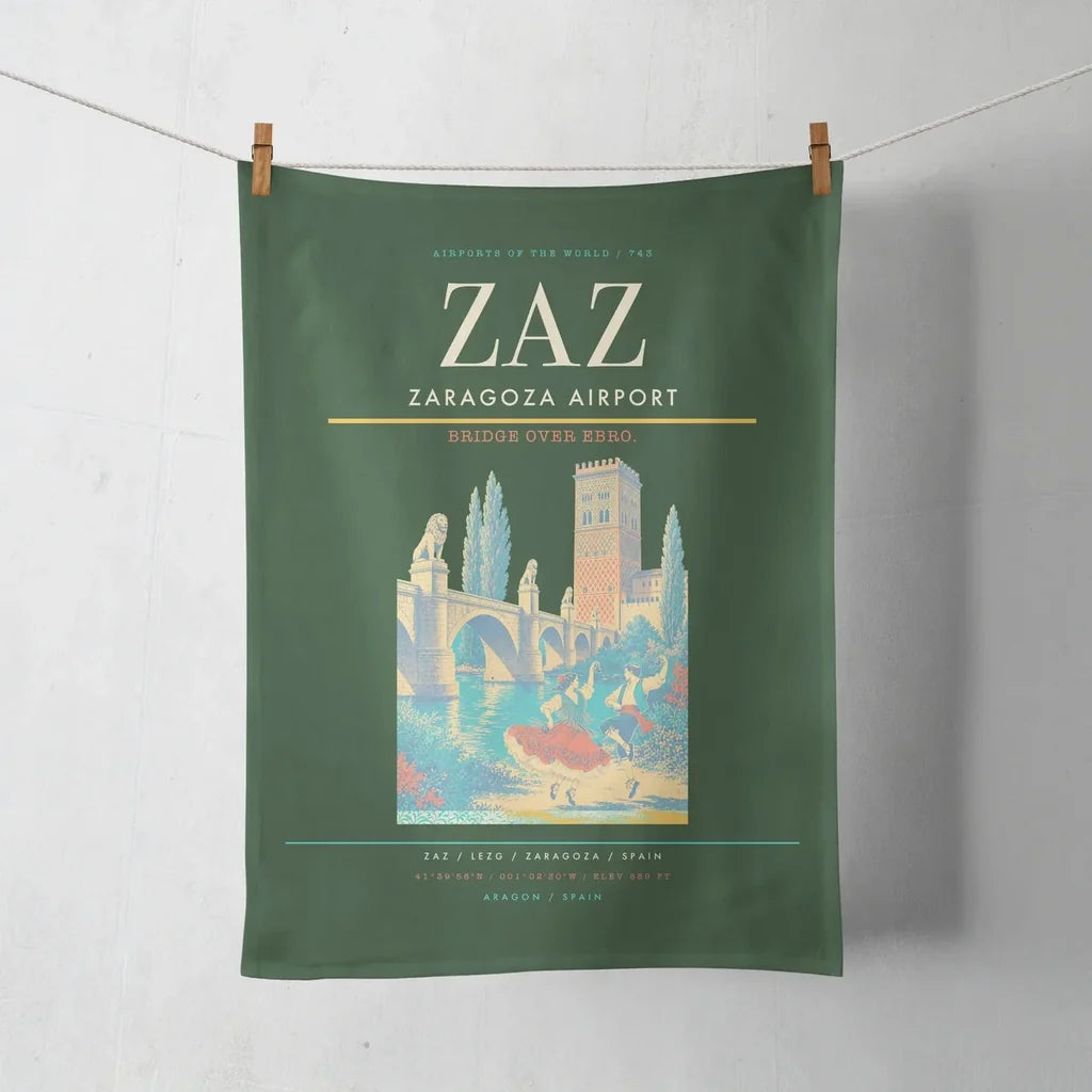 Zaragoza Airport (ZAZ) design on dark green towel