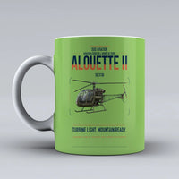 Thumbnail for Sud Aviation SE 3130 Alouette II design on light green ceramic mug, double-side print