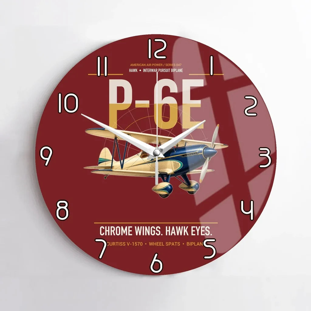 Curtiss P-6E Hawk design on dark red no frame wall clock