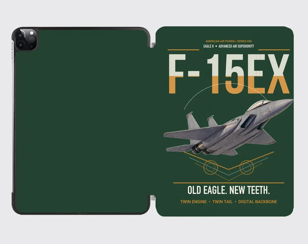 F-15EX Eagle II design on dark green ipad tablet case