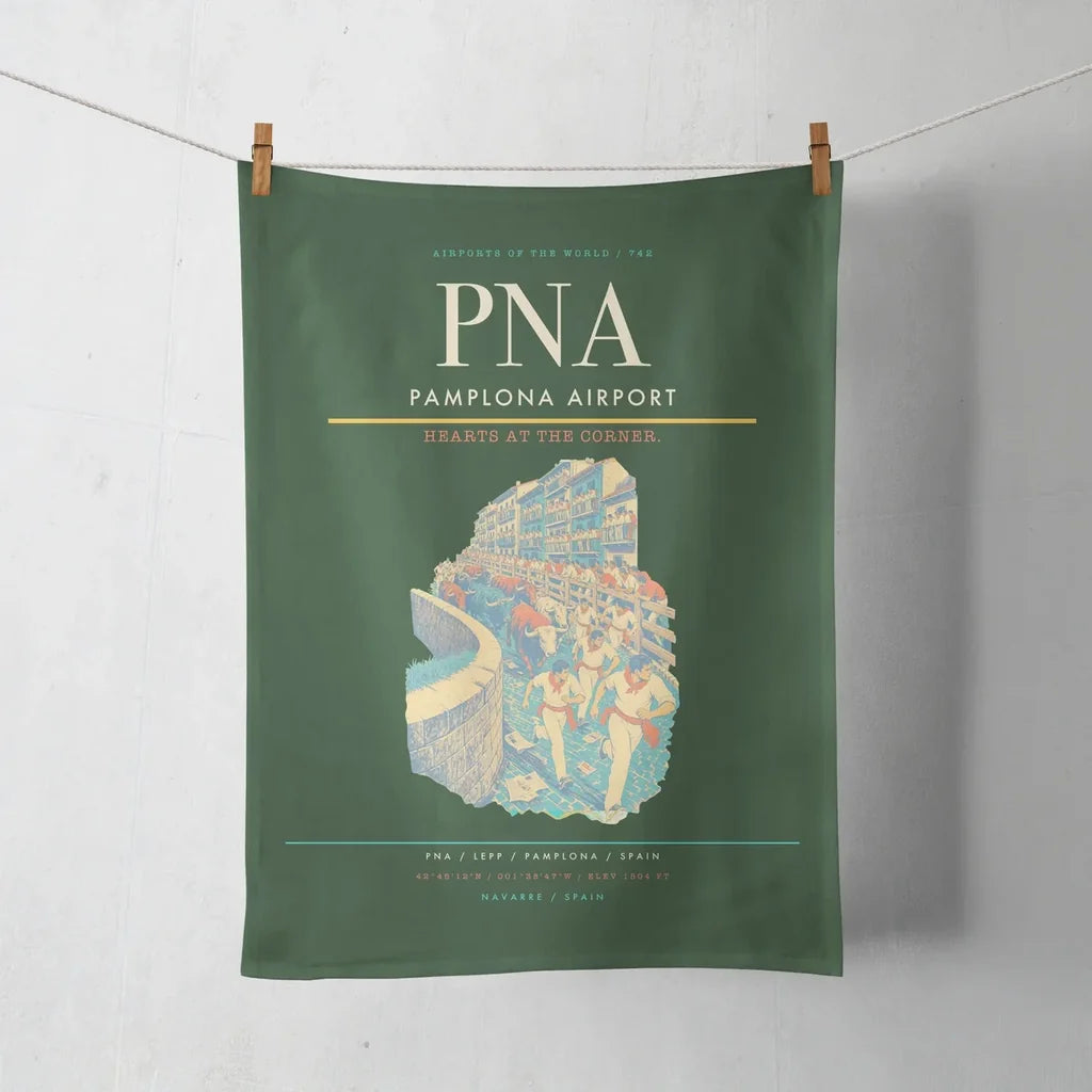 Pamplona Airport (PNA) design on dark green towel