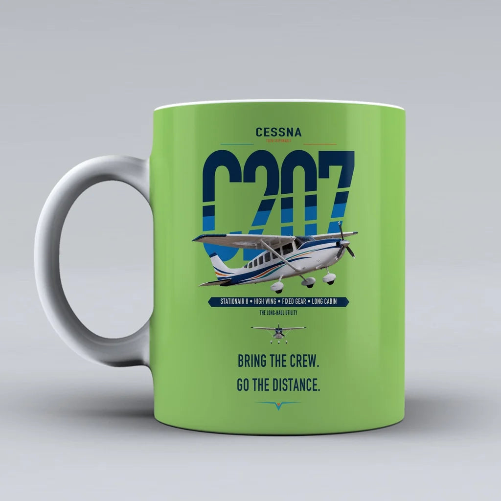 Cessna T207A Stationair 8 design on light green ceramic mug, double-side print
