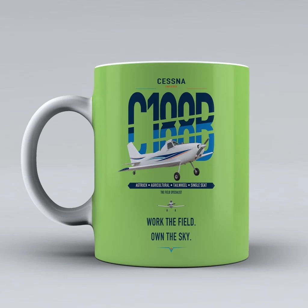 Cessna A188B AgTruck design on light green ceramic mug, double-side print