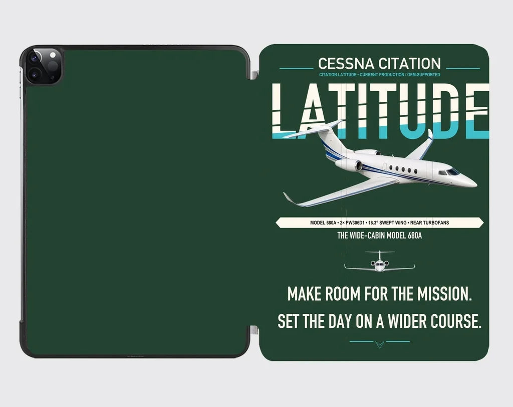 Cessna Citation Latitude design on dark green ipad tablet case