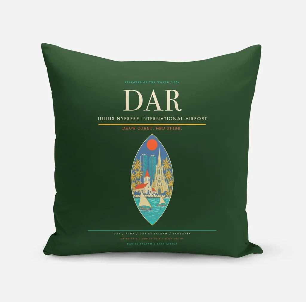 Julius Nyerere International Airport (DAR) design on dark green pillow
