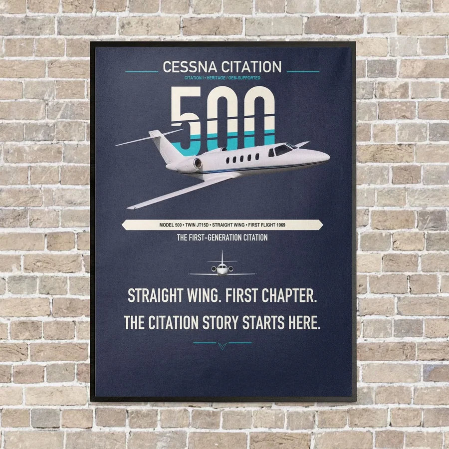 Cessna Citation 500 - Citation I vertical canvas print - framed - navy blue background