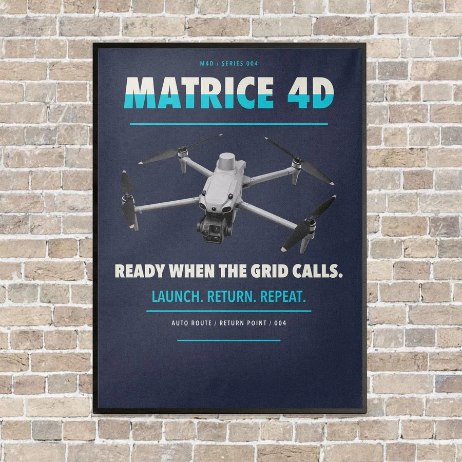 DJI Matrice 4D vertical canvas print - framed - navy blue background