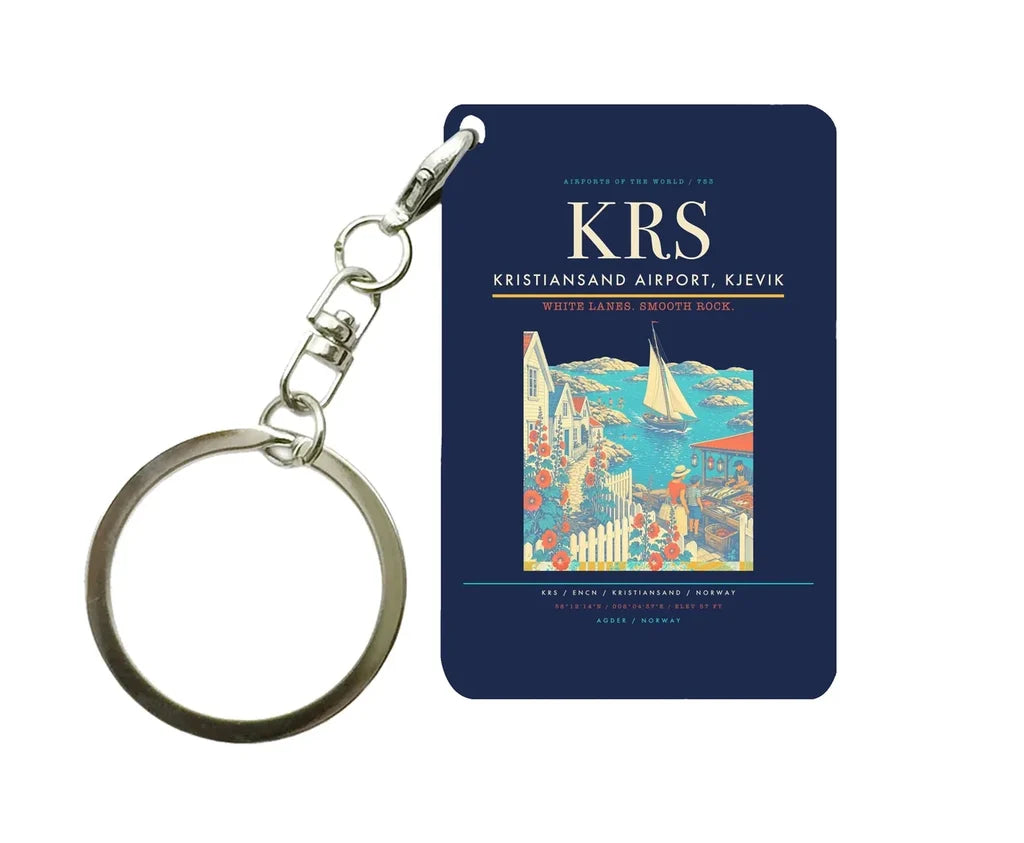 Kristiansand Airport, Kjevik (KRS) design on navy blue key chain