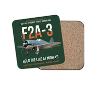 Thumbnail for F2A-3 Buffalo Hold the Line at Midway design on dark green 1 piece coaster