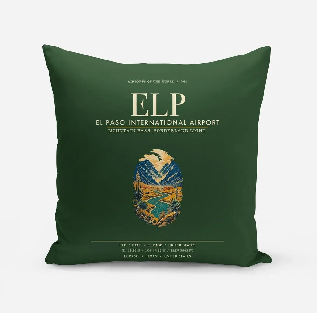 El Paso International Airport (ELP) design on dark green pillow