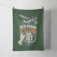 Thumbnail for Old Hands Still Know The Sky design on dark green towel