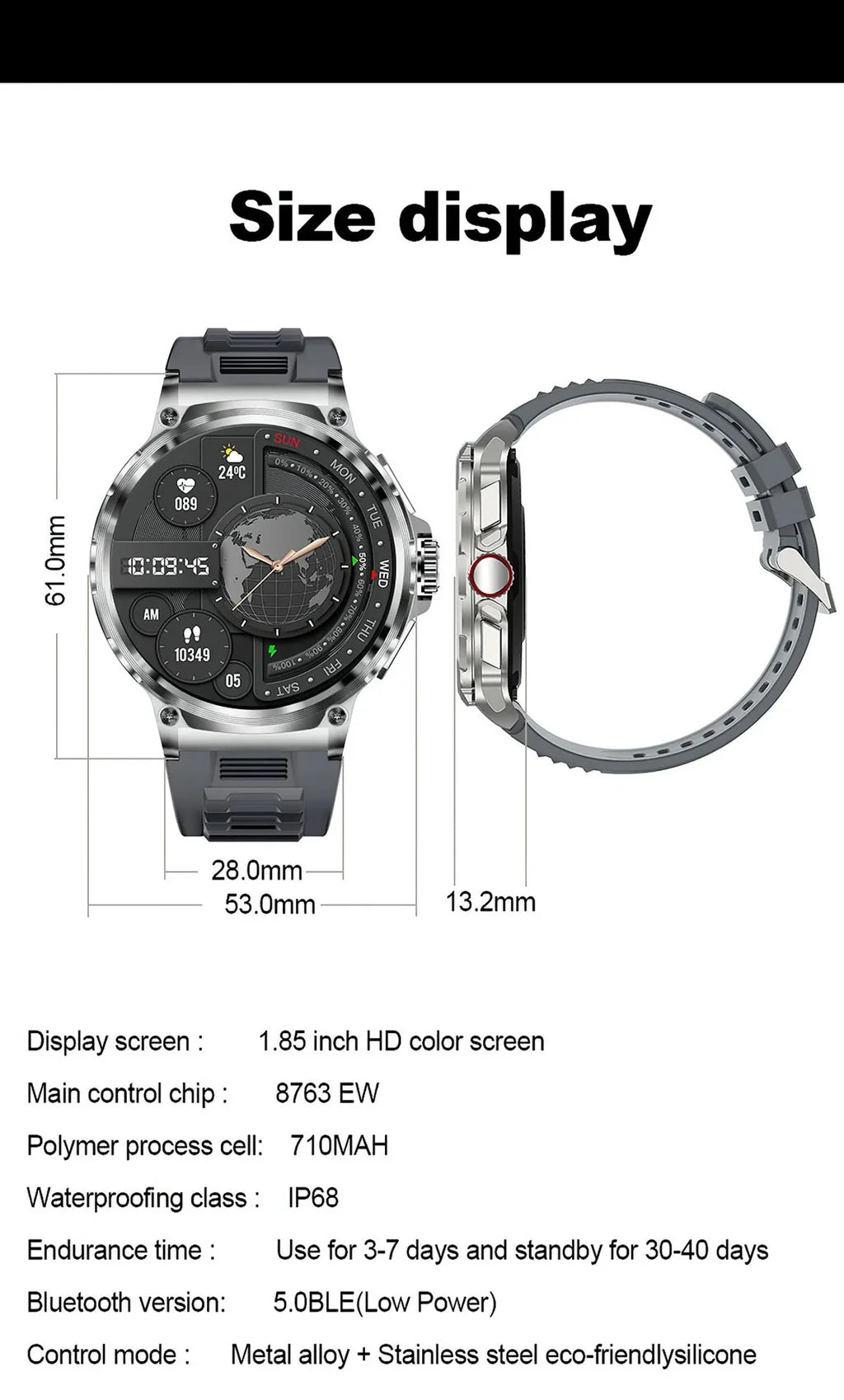 Smart watch with V69 All-Function Smartwatch: 1.85" Display, Bluetooth Calls, Multi-Sport Tracking & Water Resistance dial fa