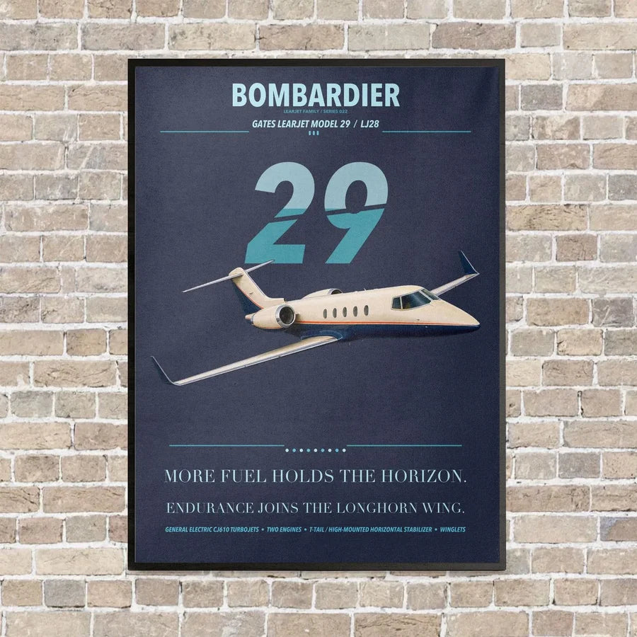 Bombardier Learjet 29 vertical canvas print - framed - navy blue background