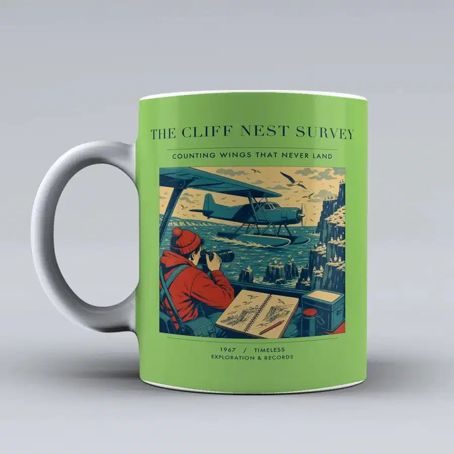 VINTAGE G4363 - The Cliff Nest Survey - Ceramic Mug design on lightgreen