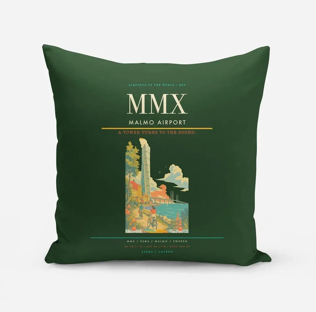 Malmo Airport (MMX) design on dark green pillow