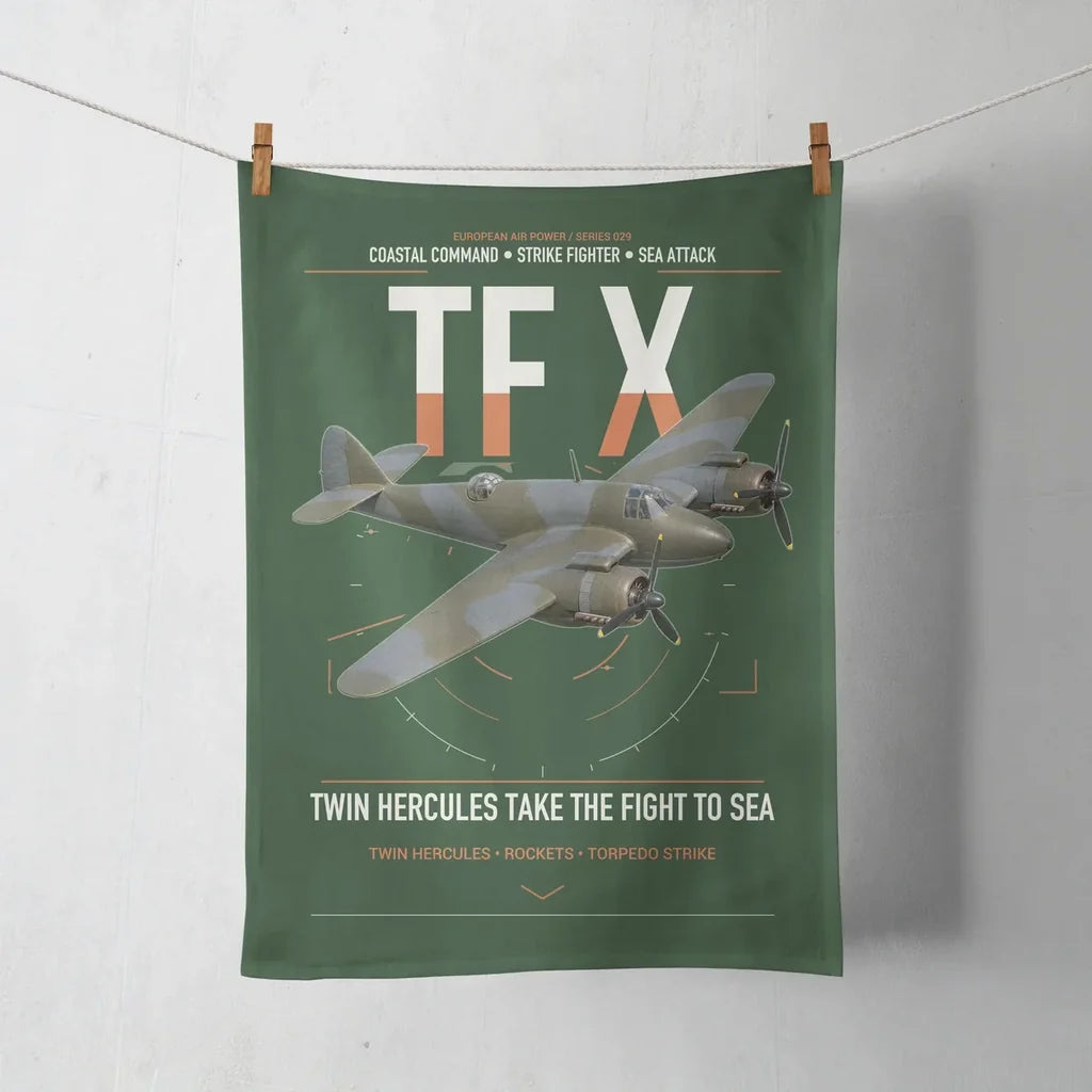 Bristol Beaufighter TF X design on dark green towel
