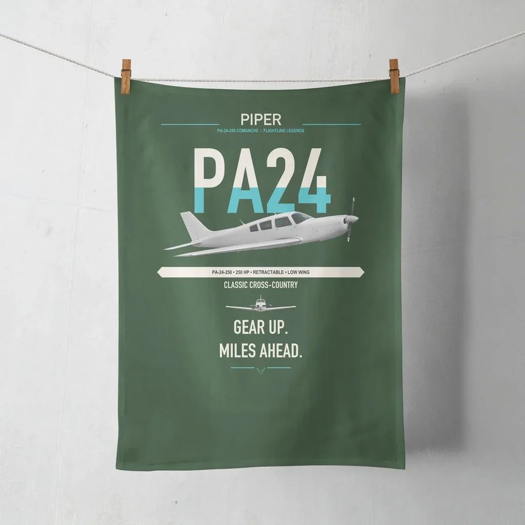Piper PA-24-250 Comanche 250 design on dark green towel