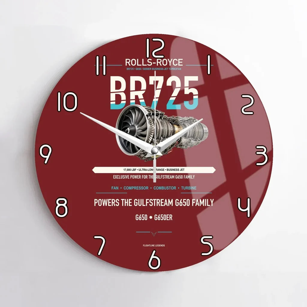 BR725 design on dark red no frame wall clock