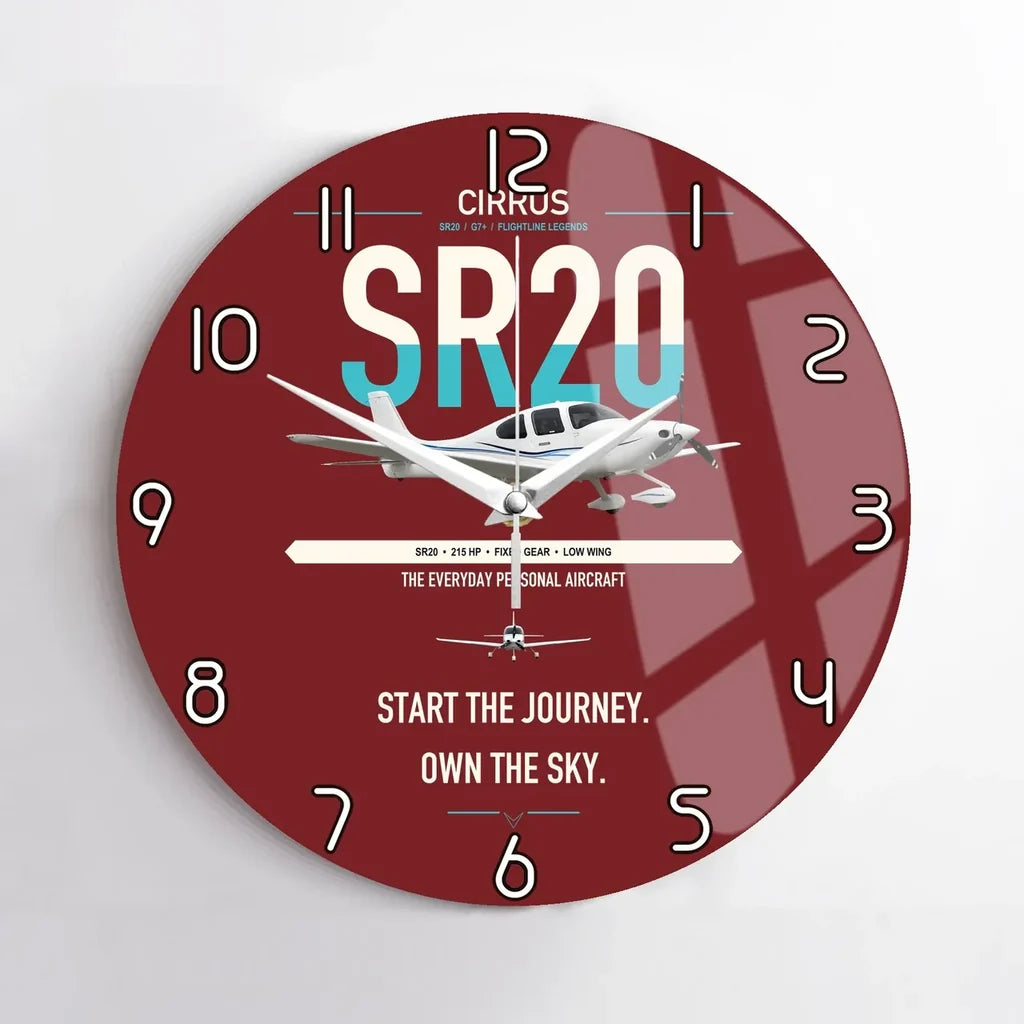 Cirrus SR20 design on dark red no frame wall clock