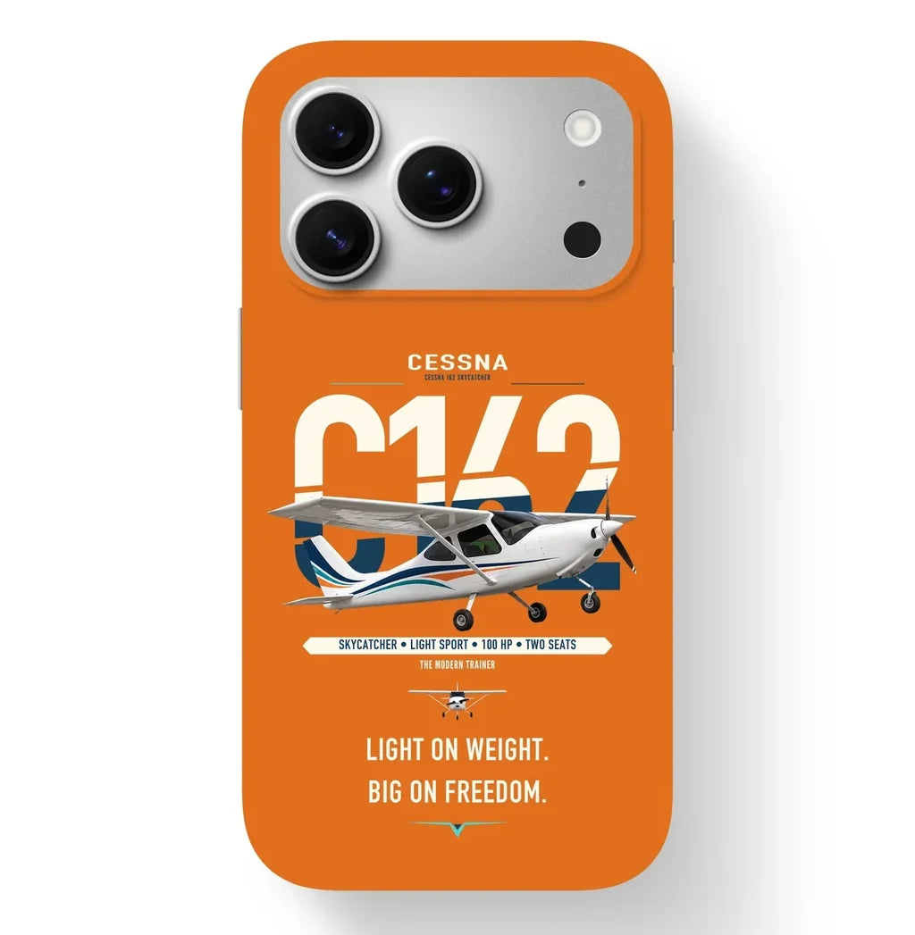 Cessna 162 Skycatcher design on orange magsafe iphone case, for iPhone 17 Pro