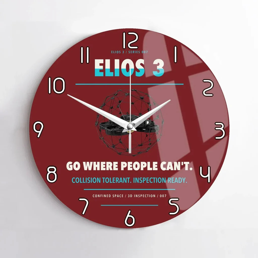 Flyability Elios 3 design on dark red no frame wall clock