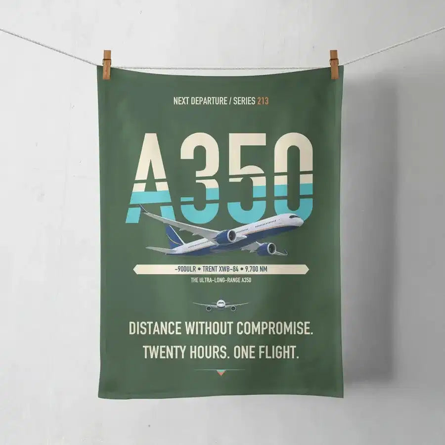 Airbus A350-900ULR design on dark green towel